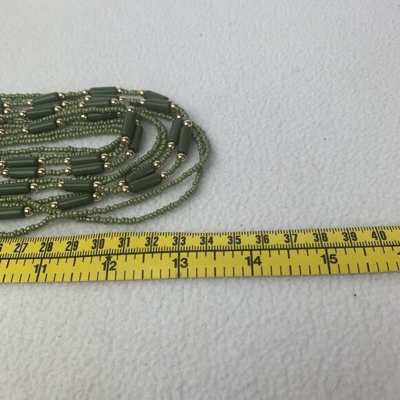 Green Gold Multi Strand Bib Layered Necklace Fashion Jewelry - Picture 7 of 9